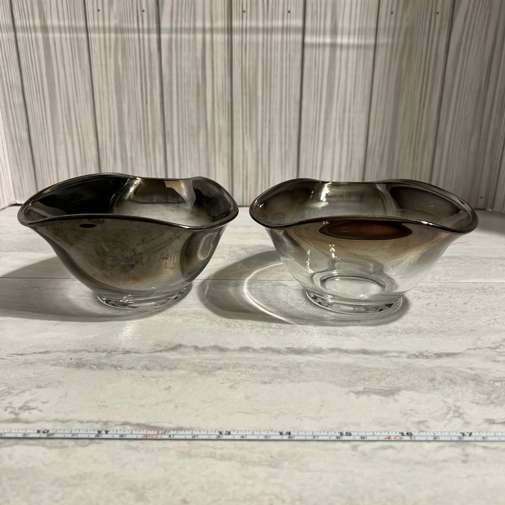 2 Vintage MCM Dorothy Thorpe Silver Fade Triangle Bowls Set Platinum Ombre Dish